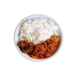 WHITE RICE + STEW + CHICKEN